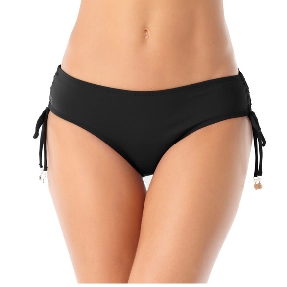 Anne Cole Alex Solid Side Tie Adjustable Bikini Swim Bottom, Black - Picture 2 of 14